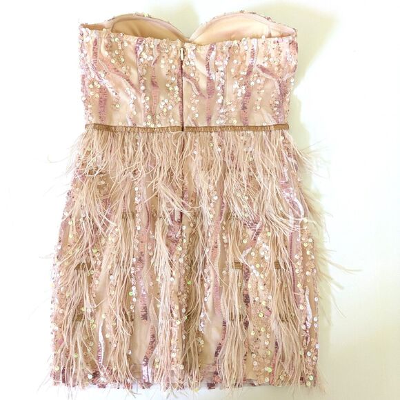 Bella Barnett Lalia Small Pink Sequin Feathers Mini Prom Party Dress Valentine's - Picture 5 of 16